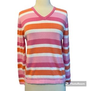 Lilly Pulitzer pink/orange/white striped v-neck sweater